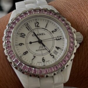 CHANEL J12 White Watch with Pink Accents